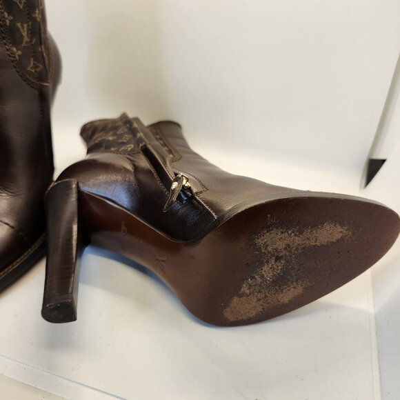 LOUIS VUITTON Brown Leather Mini Lin Jodie Monogram Ankle Boots, Size 35.5 5.5 - Picture 14 of 16